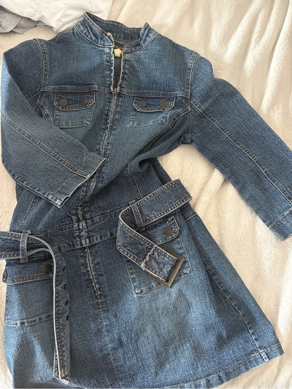 Y2K Denim Belted Mini Skirt Jeans Dress - Blue